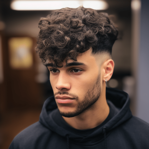High Top Fade with Curly Bangs