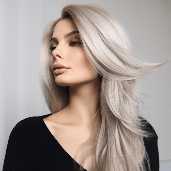 Platinum Blonde Butterfly Cut with Dark Roots